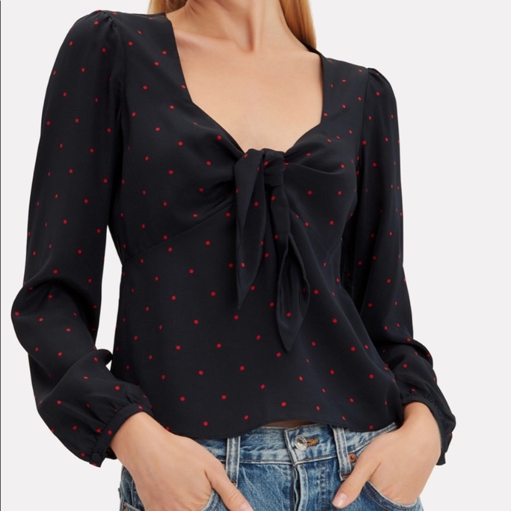 Intermix Eliana Polka Dot 100% Silk Blouse Top Size 4 NEW